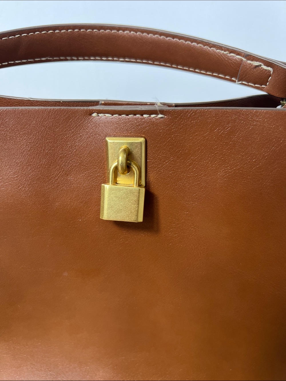 Mango Padlock Detail Mini Shopper Bag cognac Brown vegan shoulder strap - FLAWED - Picture 3 of 16